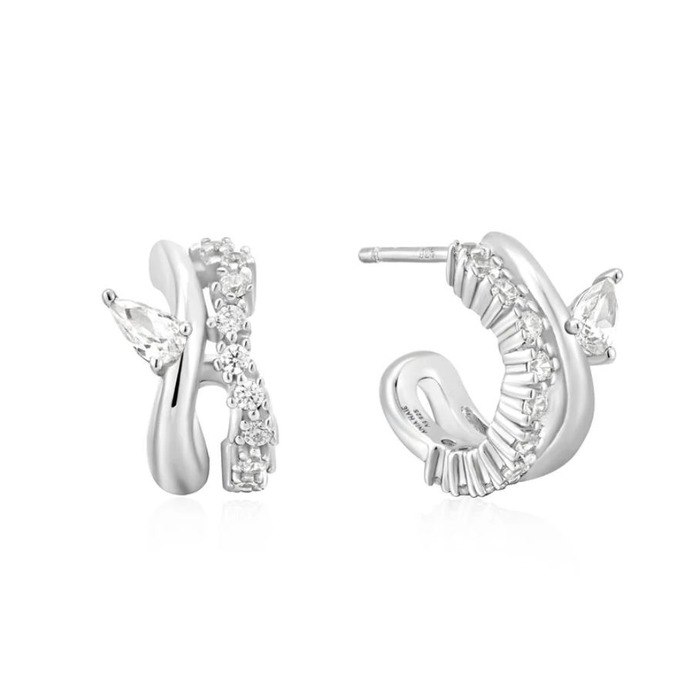 Juweel ANIA HAIE MISS TWINKLE Silver Sparkle Double Hoop Studs E056-04H 