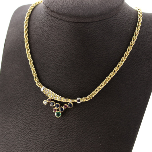 Juweel Collier geelgoud briljant Robijn Smaragd Saffier '2184-CV-TWDH' Juweel Collier geelgoud briljant Robijn Smaragd Saffier '2184-CV-TWDH'