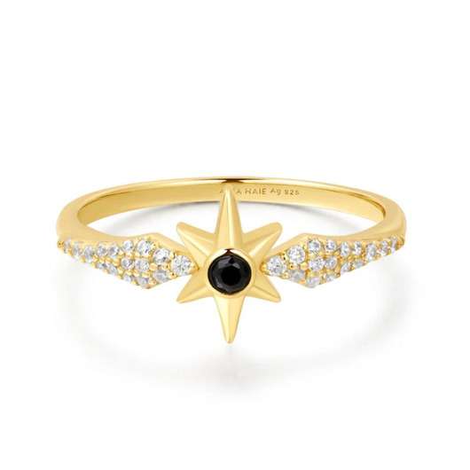 Juweel Ania Haie Ring Gold Black Onyx Star Ring R061-02G Juweel Ania Haie Ring Gold Black Onyx Star Ring R061-02G