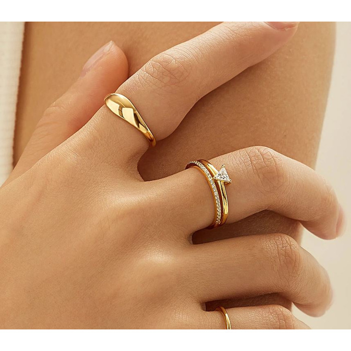 Juweel Ania Haie Ring Gold Double White Triangle Stacker Ring R059-04G 