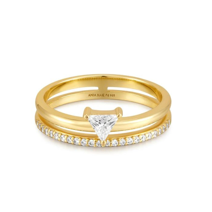 Juweel Ania Haie Ring Gold Double White Triangle Stacker Ring R059-04G 