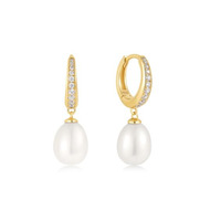 Juweel Ania Haie Chic Creator freshwater pearl pave drop huggies E058-03G  Juweel Ania Haie Chic Creator freshwater pearl pave drop huggies E058-03G