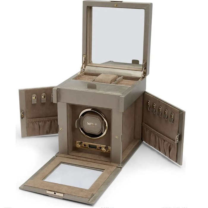  Wolf Palermo Single Winder with Jewelry Storage Pewter 213778 