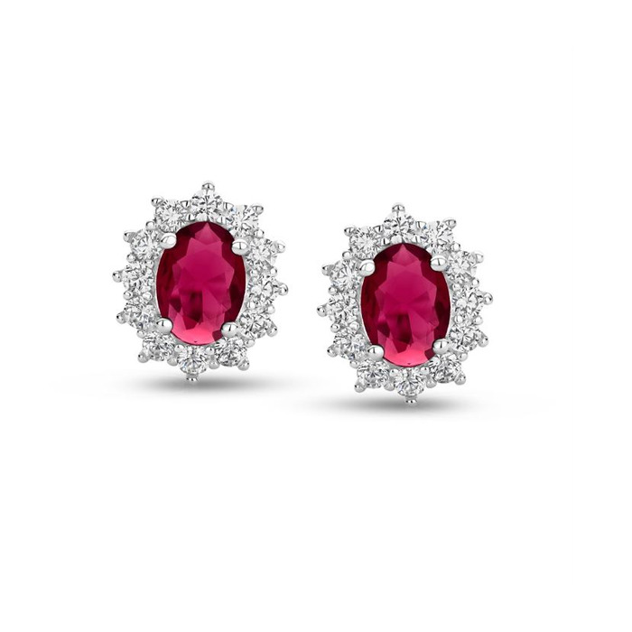 Juweel Silver Rose earrings silver ruby glass stone EA3050RU 