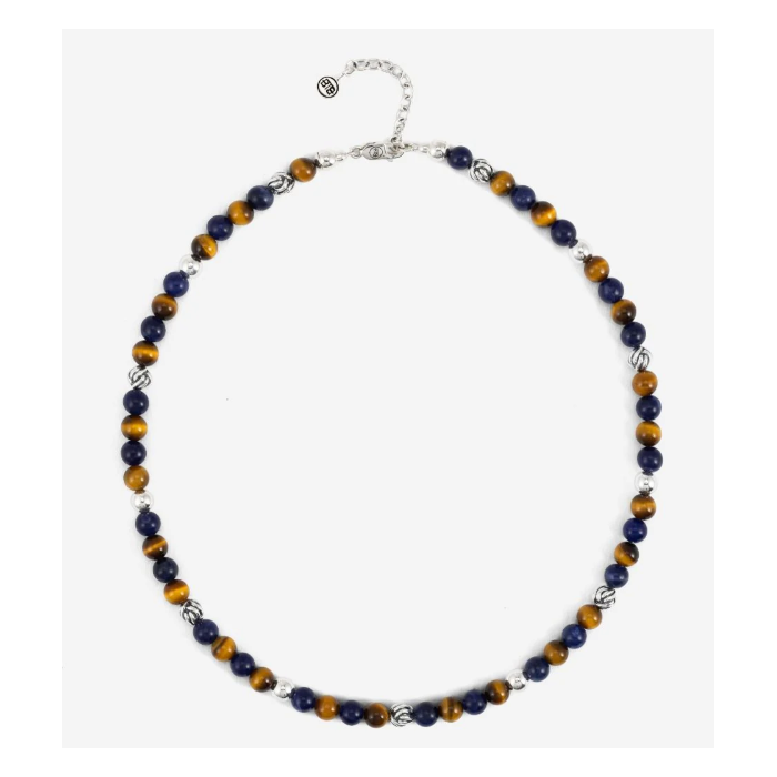 Juweel BUDDHA TO BUDDHA SPIRIT BEAD MINI NECKLACE MIX SODALITE TIGER EYE SILVER 862 
