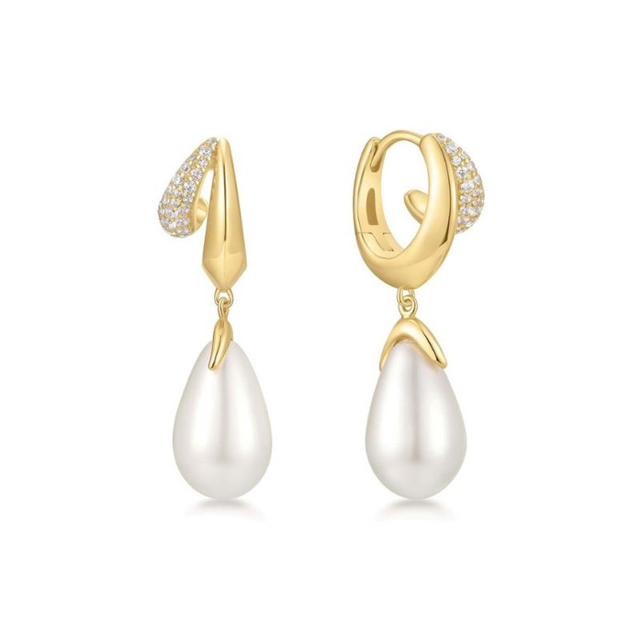 Juweel Ania Haie Reimaginer Sparkling Mixed Shell Pearl Drop Huggie Hoop Earrings E069-09G 